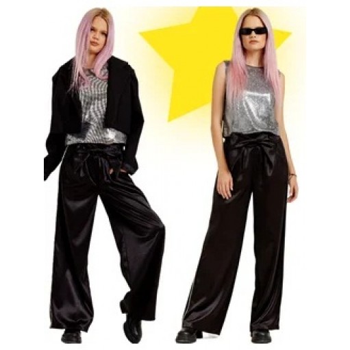 Брюки атласные палаццо с бантом. Цвет черный