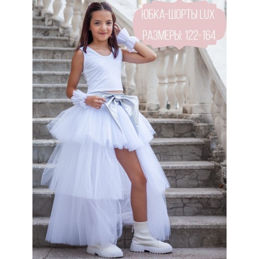 Асимметричная юбка шорты с кожаным бантом