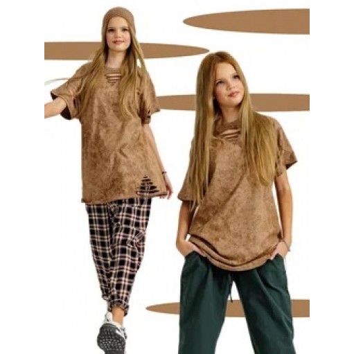 Футболка туника варенка рваная удлиненная песочная