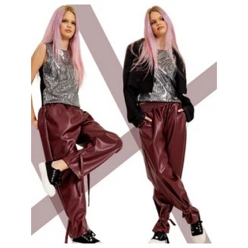 Брюки джоггеры утепленные кожа. Бордо