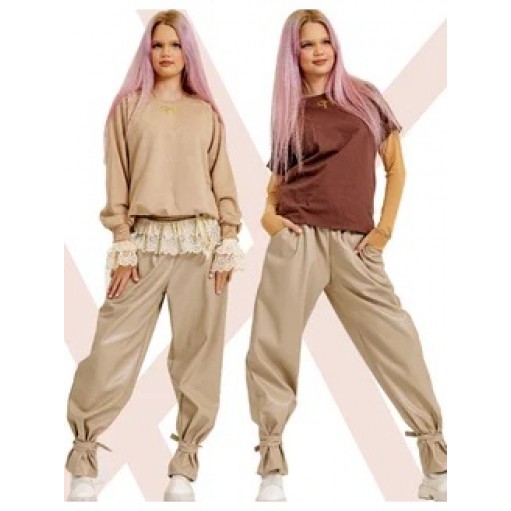 Брюки джоггеры утепленные кожа. Бежевый лайт