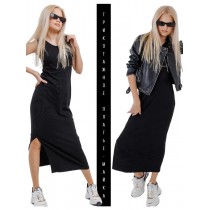 Платья-майка лапша с разрезами черное Bloomy-line