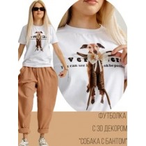 Футболка 3 D декор "собака с бантом"