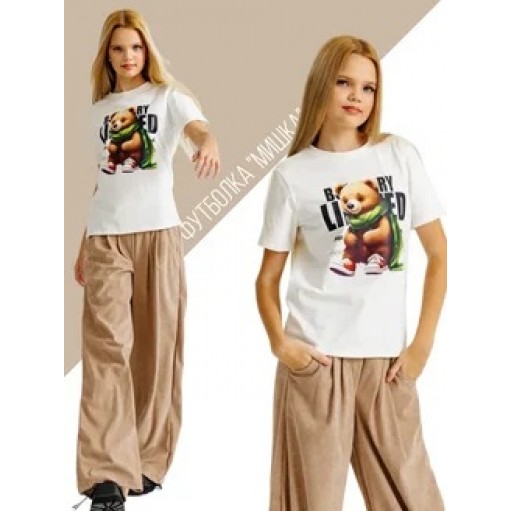 Футболка с мишкой айвори