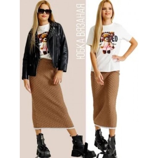 Юбка вязаная миди кофе с молоком Bloomy-line