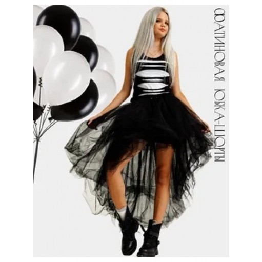 Асимметричная юбка-шорты mini-maxi черная 