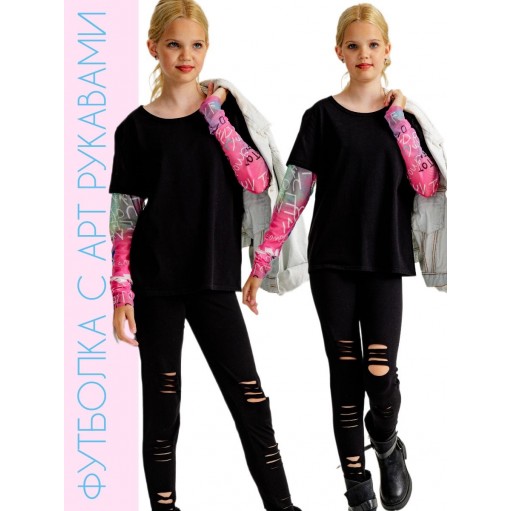 Лонгслив футболка c рукавами сетка принт яркий