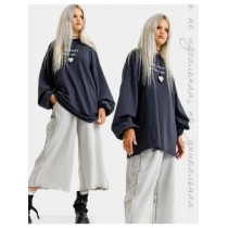 Лонгслив с объемными рукавами серый