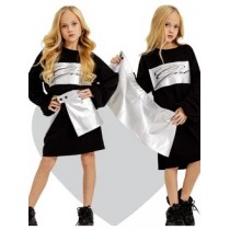 Туника платье c кожаной съемной баской в серебре