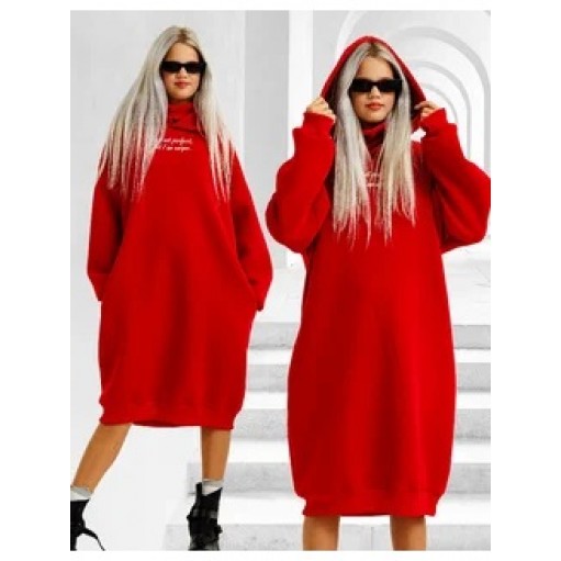 Худи - платье с начесом красное Bloomy-Line