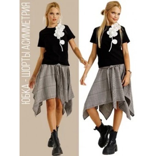 Юбка-шорты асимметрия в клетку какао