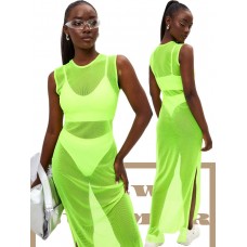 Прозрачное платье сетка длинное зеленый неон