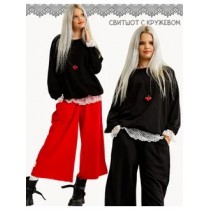 Свитшот с кружевом черный