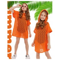 Туника кружевная пляжная с капюшоном ярко-оранжевая Bloomy-line