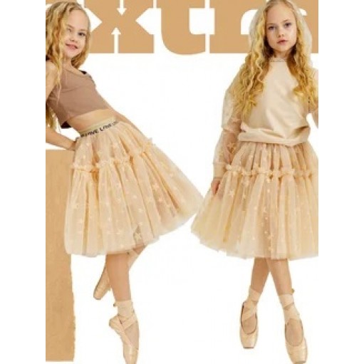 Фатиновая юбка EXTRA пышности со звездами беж