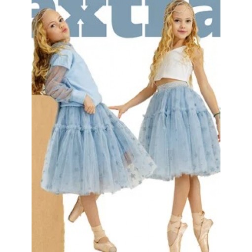 Фатиновая юбка EXTRA пышности со звездами голубая