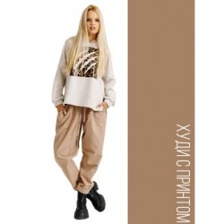 Худи асимметричное с принтом светло-песочное Bloomy-line