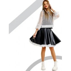 Юбка кожаная с белым фатином