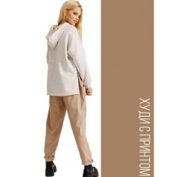 Худи асимметричное с принтом светло-песочное Bloomy-line