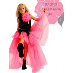 Асимметричная юбка-шорты с кожаным бантом (ярко-розовая)