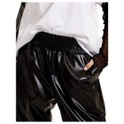 Брюки джоггеры утепленные кожа. Черные