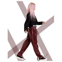 Брюки джоггеры утепленные кожа. Бордо