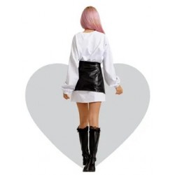 Туника платье c черной кожаной съемной баской