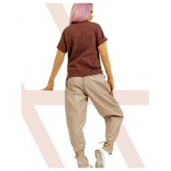 Брюки джоггеры утепленные кожа. Бежевый лайт