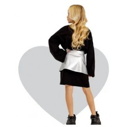 Туника платье c кожаной съемной баской в серебре