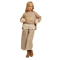 Шорты кюлоты утепленные кожаные. Цвет бежевый нейтральный