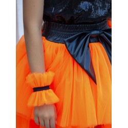 Асимметричная юбка шорты с кожаным бантом оранжевый