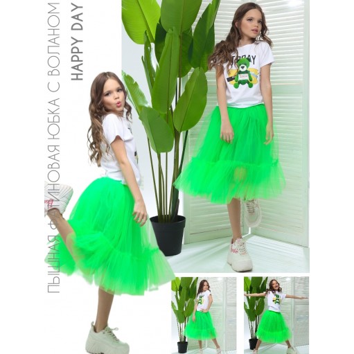 Пышная юбка с воланом ярко-зеленая