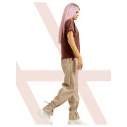 Брюки джоггеры утепленные кожа. Бежевый лайт