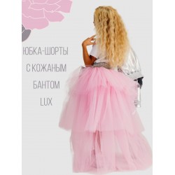 Асимметричная юбка-шорты с кожаным бантом (розовая камея)